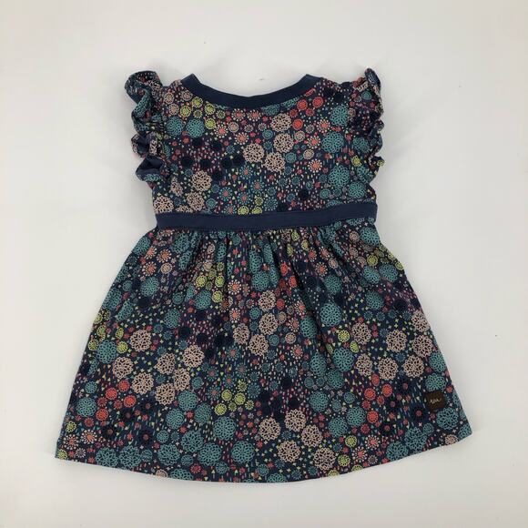 Tea Collection Baby Girl Blue Floral Dress Flutter Sleeve Size 3-6 Months - Picture 5 of 6